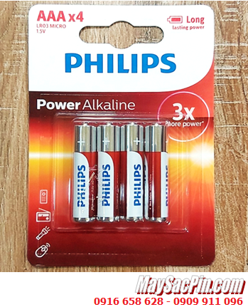 Pin Philips LR03P4B/97; Pin đũa AAA 1.5v Philips Power Alkaline LR03P4B/97 chính hãng Philips (Loại vỉ Giấy 4viên)